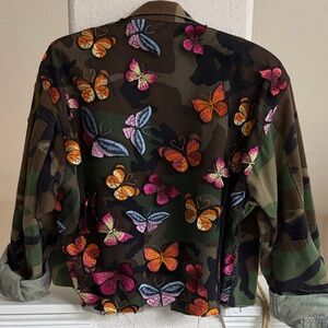 Camouflage Jacket with Colorful Butterfly Embroidery